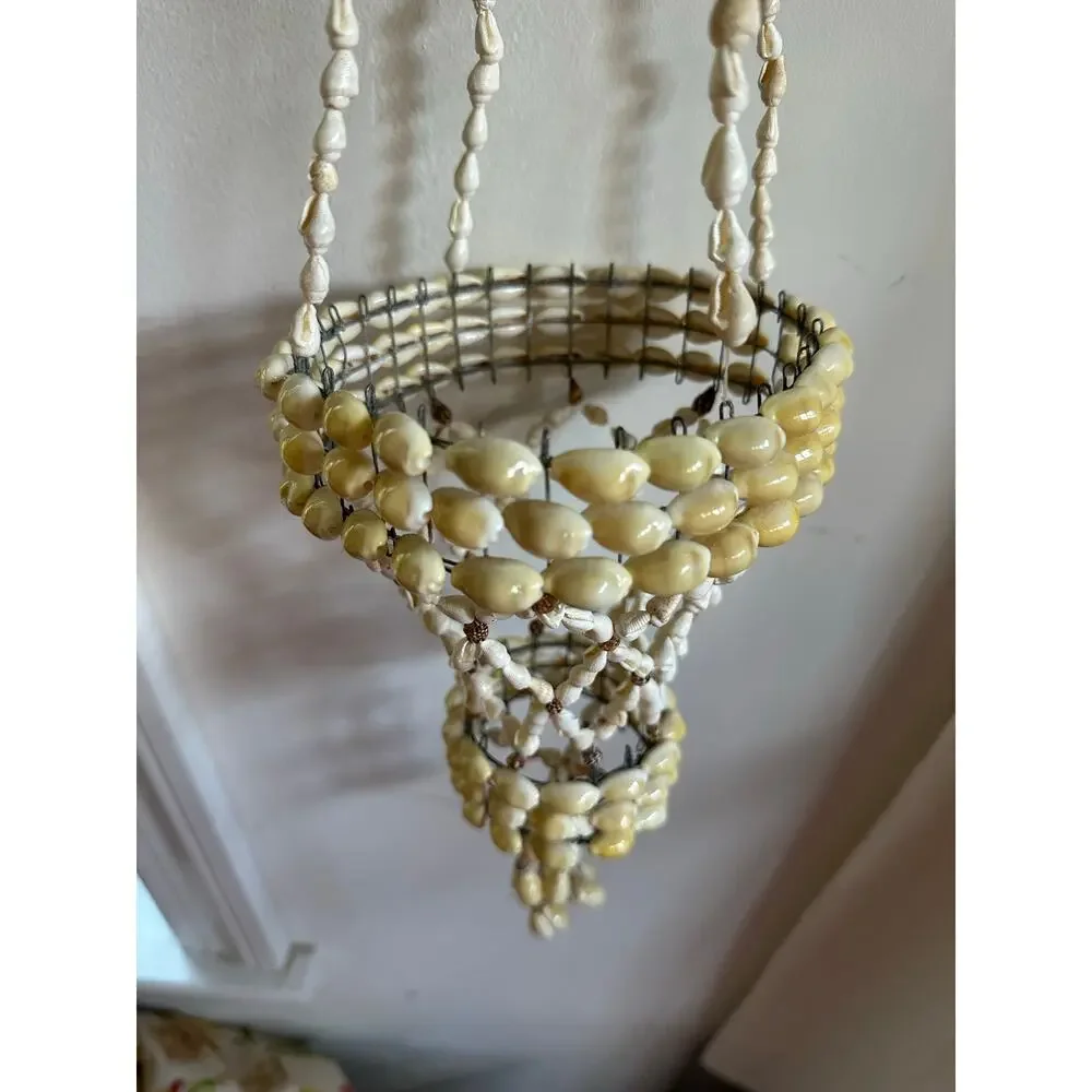 Vintage Sea Shell Hanging Macrame Plant candle Holder Boho decor beach nautical